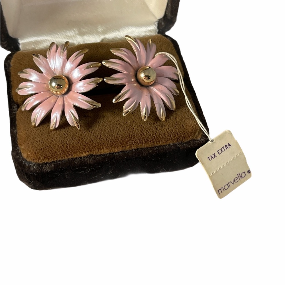 VTG Pink enamel Gold finish Marvella Cufflinks NWT